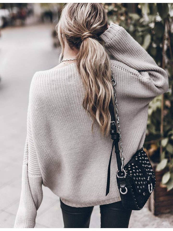 Chicto – Großhandel Strickpullover – Damen – Damen Oversized Pullover Fledermausärmel Stehkragen Jumper Oberteile36