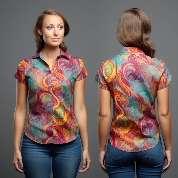 Indviklet paisley-mønster Kortærmet Boho-skjorte til kvinder for engroshandel hos NeoShores