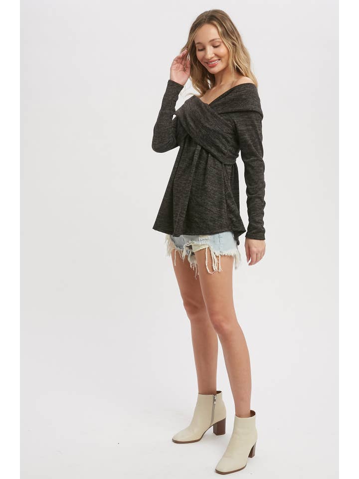 Bluivy - Wholesale Knit Top - Women's - MARLED KNIT CROSSOVER OFF SHOULDER TOP5