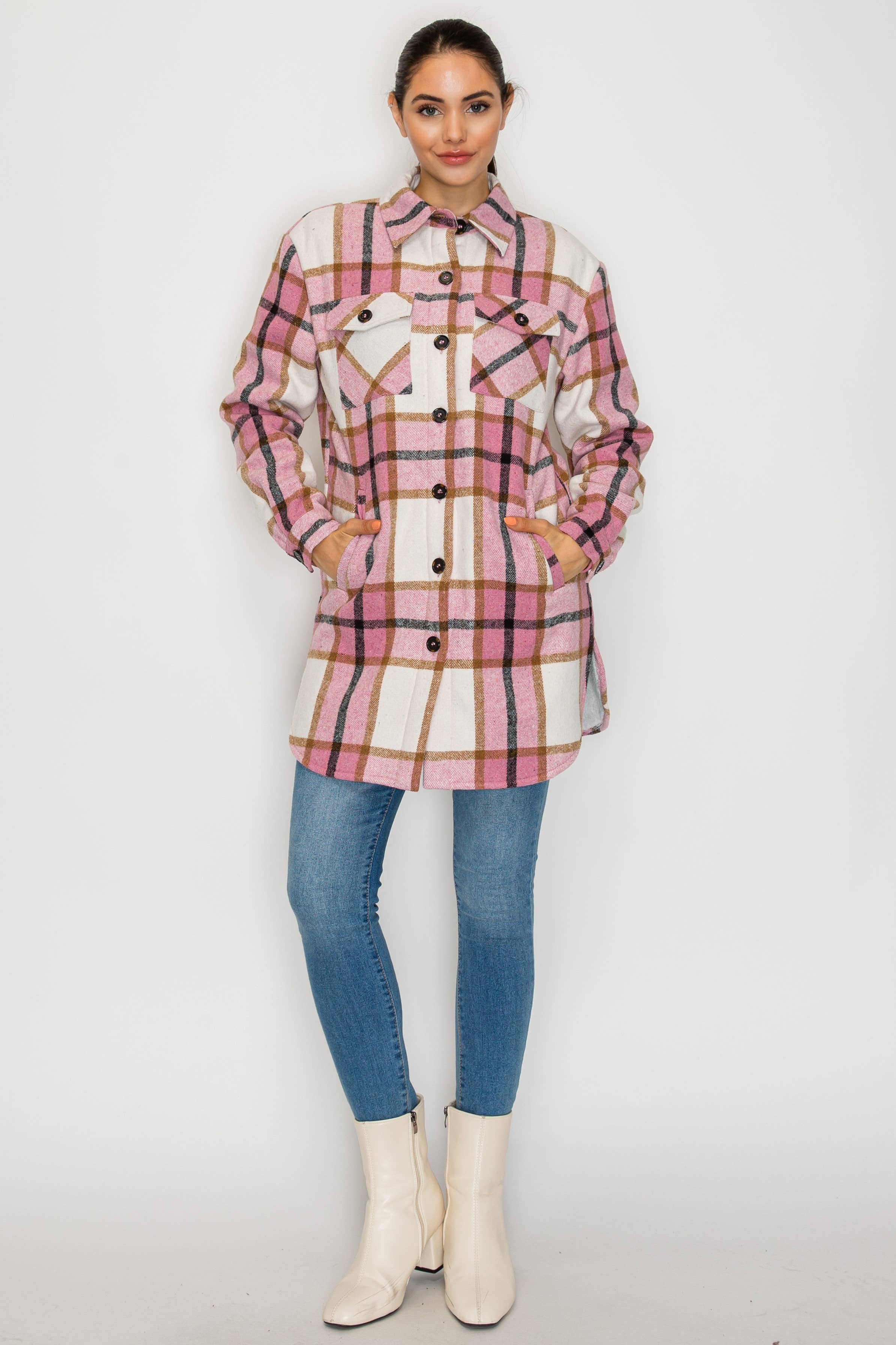 PATRONCITO USA INTERNATIONAL, INC - Wholesale Shirt Jacket/Shacket - Women's - Women Plaid Long Button Shirts Jackets (Shakets) LJ450-202556