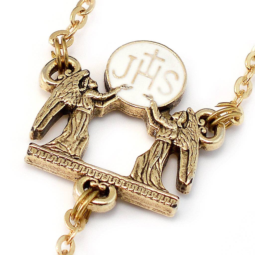 Ghirelli  UsA Inc - Vente Collier de prière en perles - Chapelet en or et perle eucharistique de la Sainte Communion2
