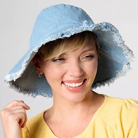 Solhatt med bred kant i denim för wholesale av Sprigs