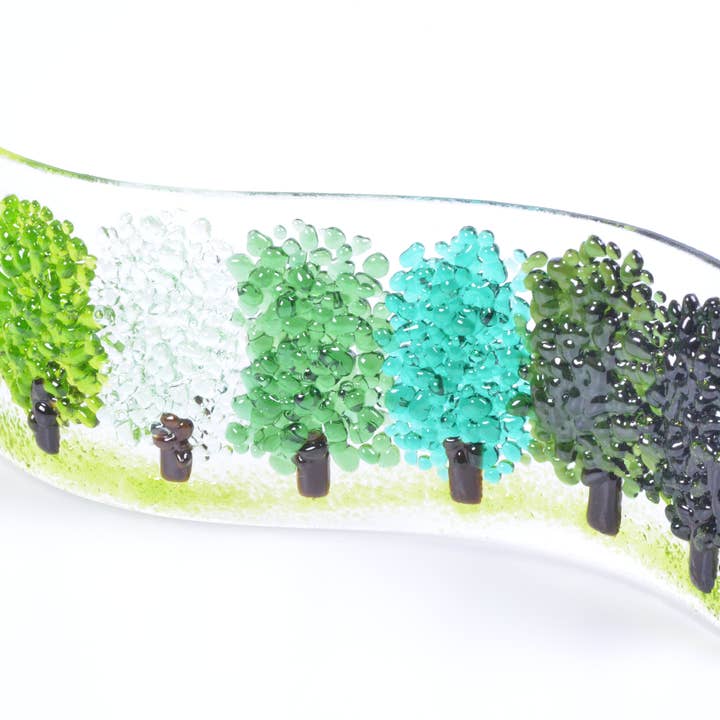 Pam Peters Designs – wholesale Decorative tabletop object – Fused Glass Green Trees Wave