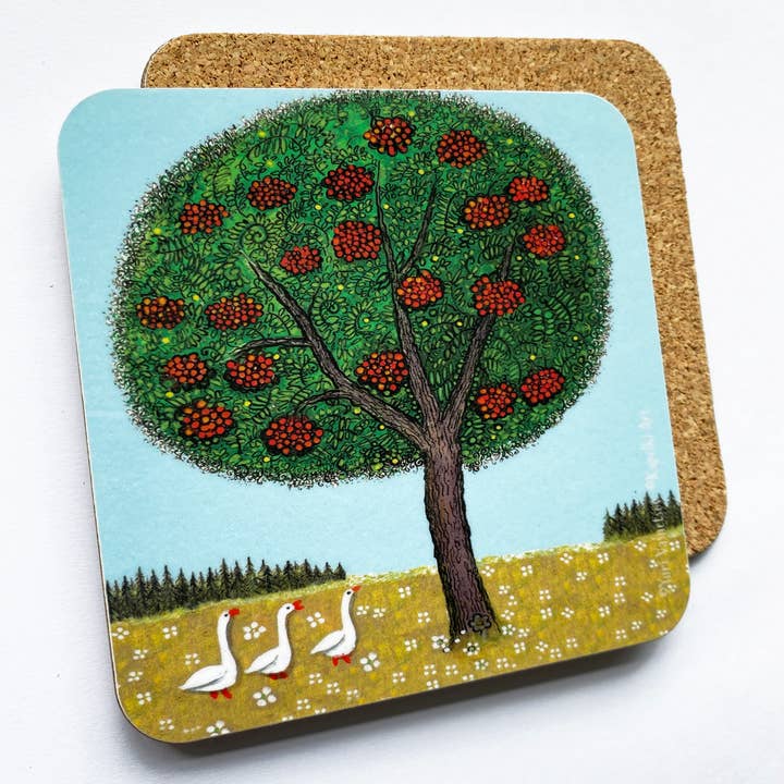 Rowan Tree folk art cork coaster for wholesale by Kapelki Art