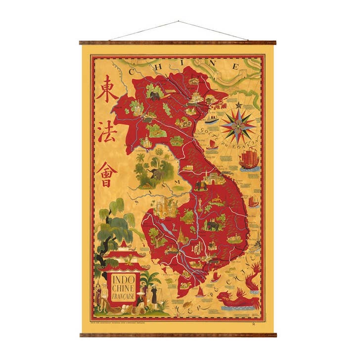 French Indochina Vietnam Laos Cambodia Map Vintage Map on Ready to Hang Roll Down Canvas Decorative Antique Wall Decor Map Scroll of Asia for wholesale by Maps Vintage