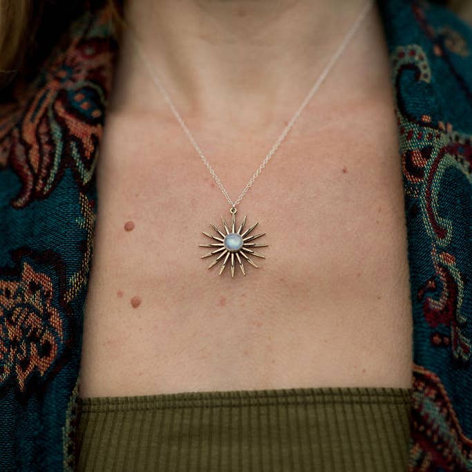 Modern Madini - Wholesale Halskettinghanger - Rainbow Moonstone Sunburst halsketting1