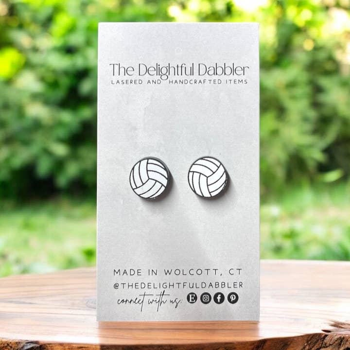 Volleyball stud acrylic earrings for wholesale by The Delightful Dabbler LLC