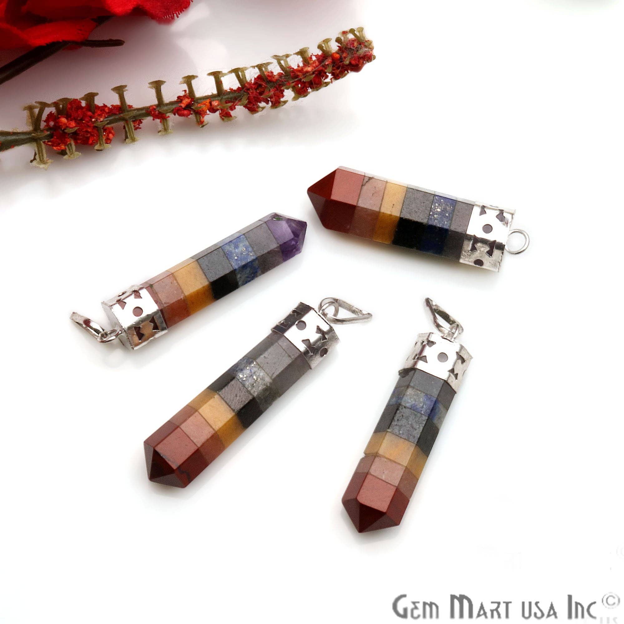 GemMartUSA – wholesale Pendant/charm necklace – DIY Healing Gemstone Silver Pencil Point Ornate Pendant 1pc20