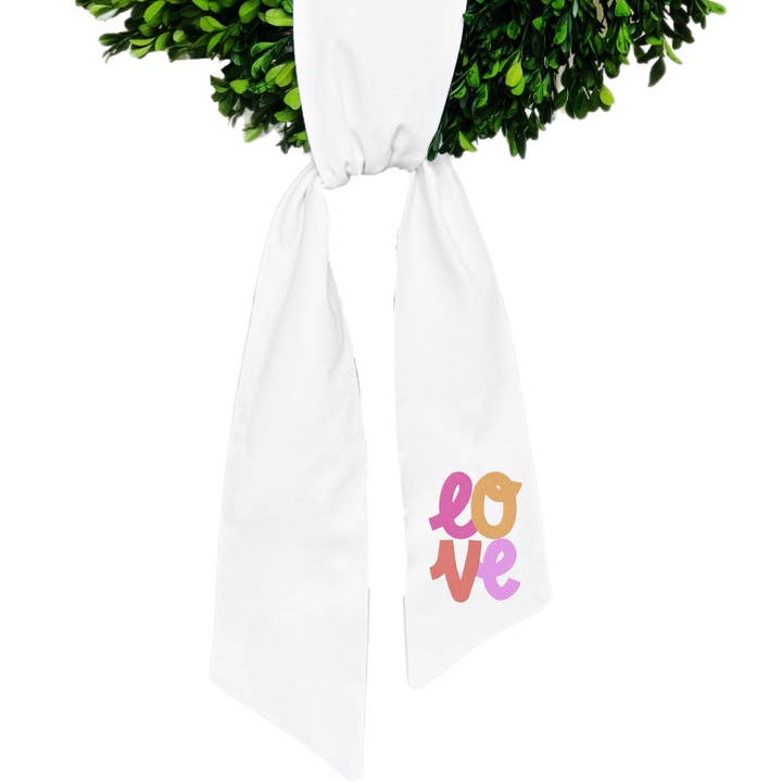 LOVE Wreath Sash for wholesale by Blythe Embroidery Co.