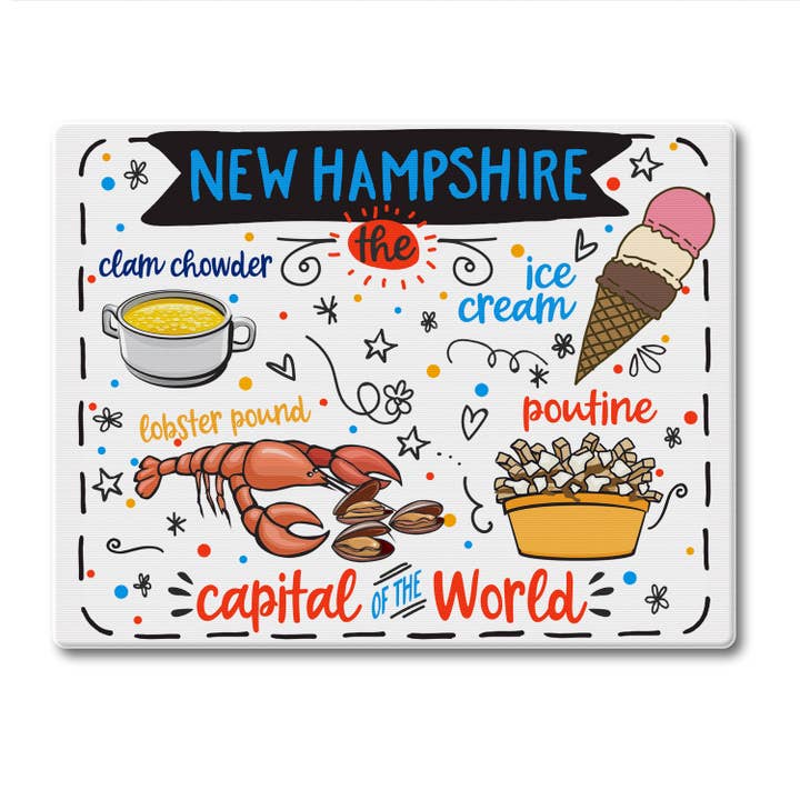 Conimar Promotions - Wholesale Cutting Board - New Hampshire Favorite Foods Glass Cutting Board 10" x 8"