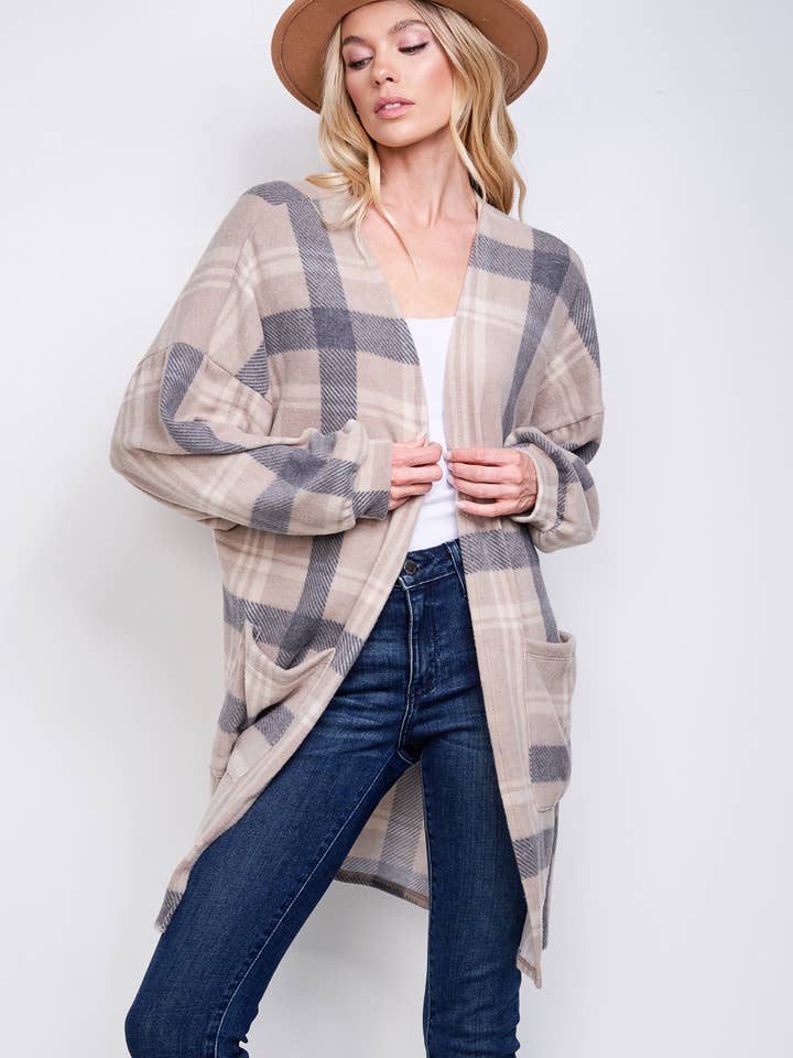 Phil Love - Wholesale Kimono - Women's - T872F02 - Preppy Plaid Loose-Fit Women's Kimono Cardigan39