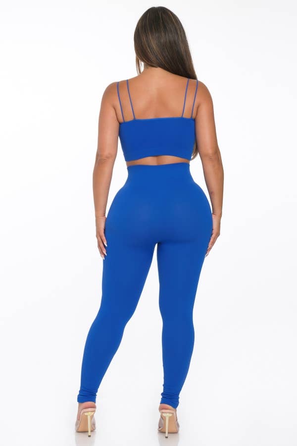 Lime All the Time - Wholesale Lounge Set - Women's - 2 Pcs Seamless Double Spaghetti Strap Top and Legging Set17