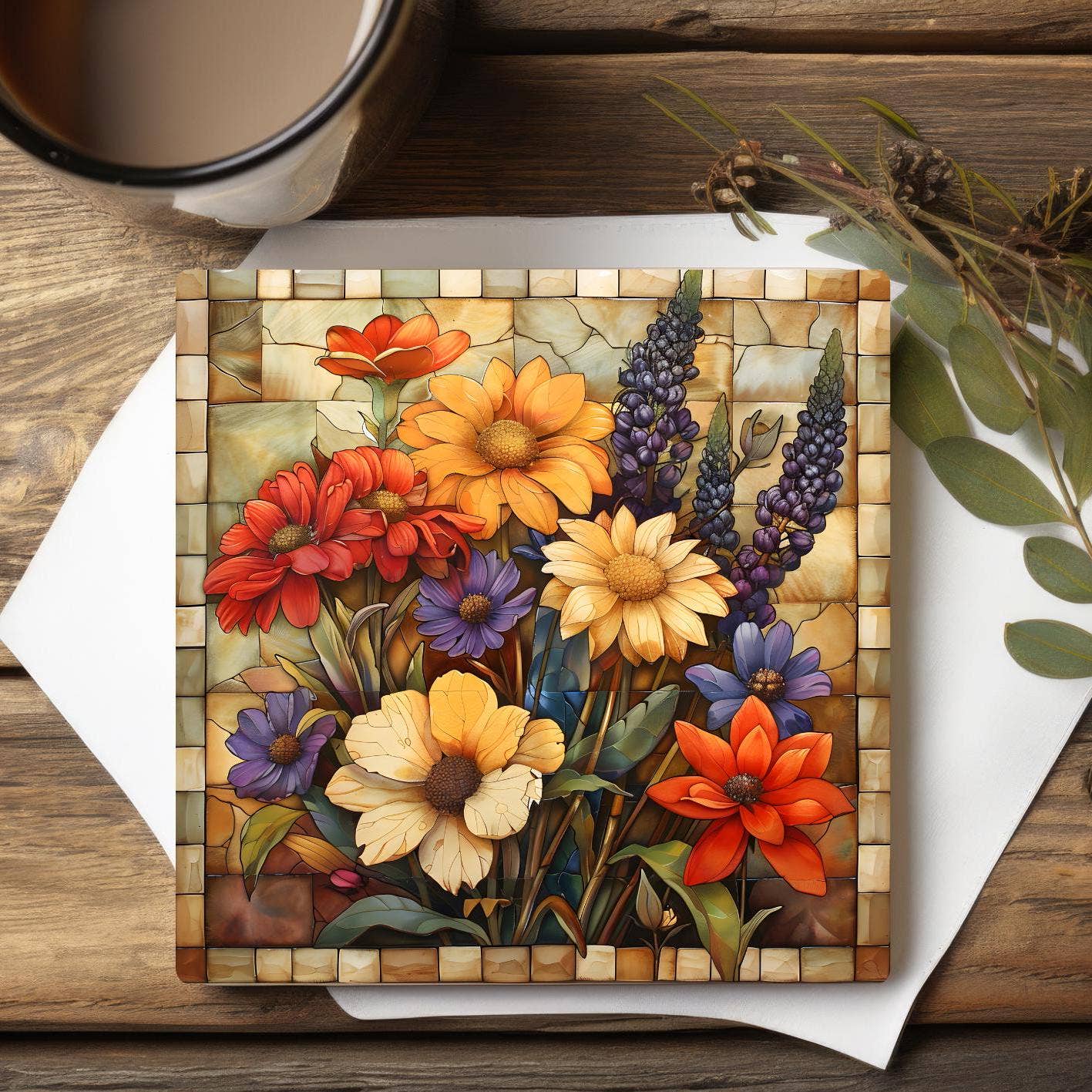 Fernville Creations - Wholesale Coasters - Floral Mosaic Ceramic Coaster with Tile Art Decor7