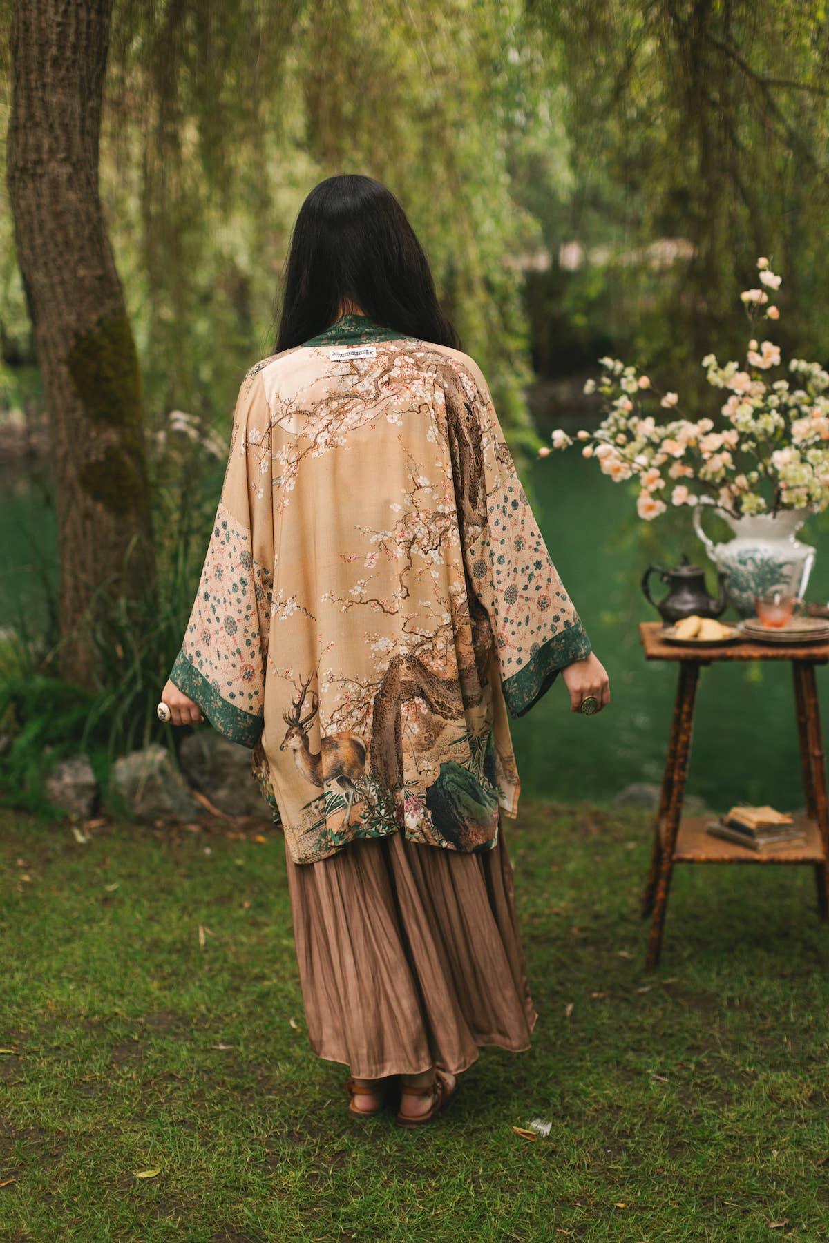 Market of Stars (USA) - Wholesale Kimono - Women's - Fable Matinée Duster Kimono w/ Deer and Moon, mid-length5