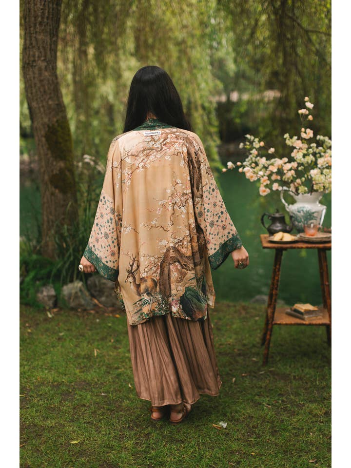 Market of Stars (USA) - Wholesale Kimono - Women's - Fable Matinée Duster Kimono w/ Deer and Moon, mid-length5