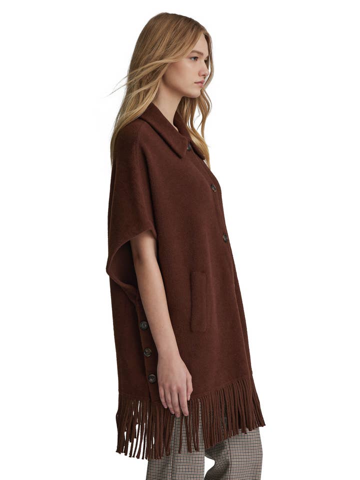 NVLT - Wholesale Coat - Women's - Y1231NVL - Fringe Hem Button Up Coatigan Cape3