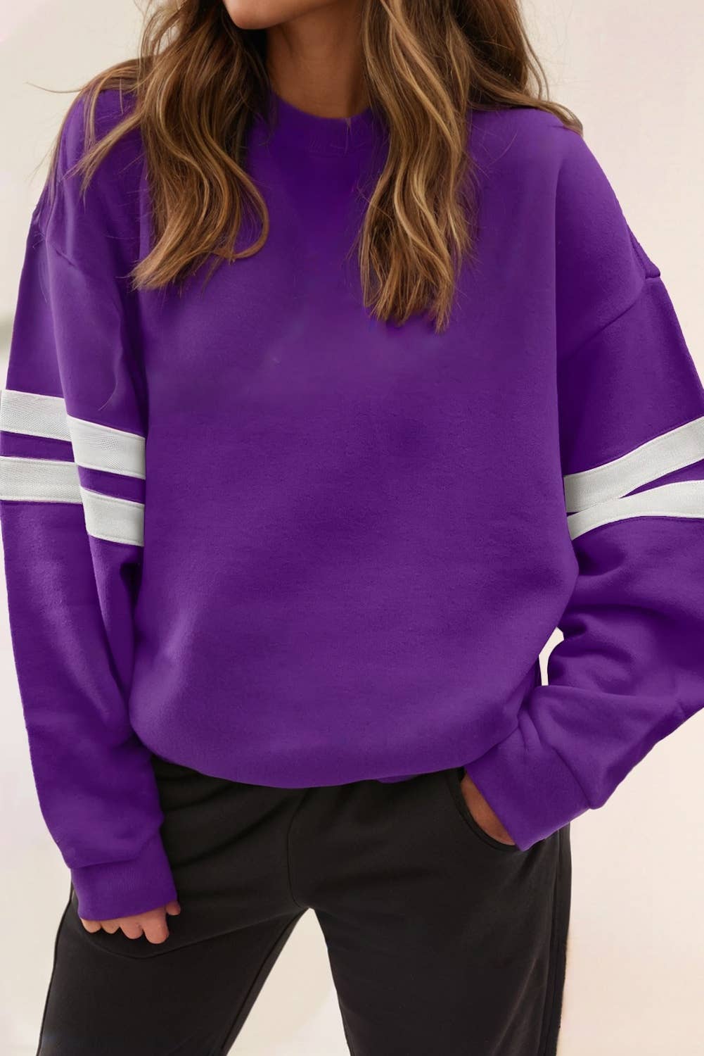 LA Society - Wholesale Sweatshirt - Women's - Striped Detail Drop Shoulder Oversized Boyfriend sweatshirt7