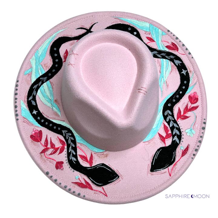 Snake & Flora handmålad bränd hatt (Rancher, Fedora) för wholesale av Sapphire Moon