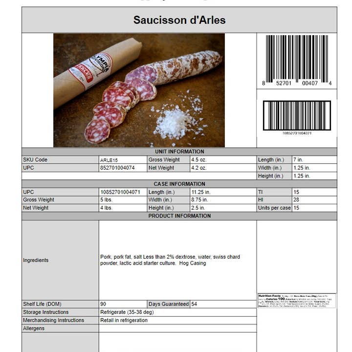 Olympia Provisions - Wholesale Salami - Saucisson d'Arles Salami