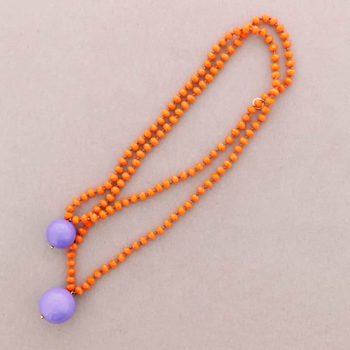 La Cuerda De Sol - Wholesale Snap Jewelry - Long Necklace with Faceted Beads and Double Ball Pendants
