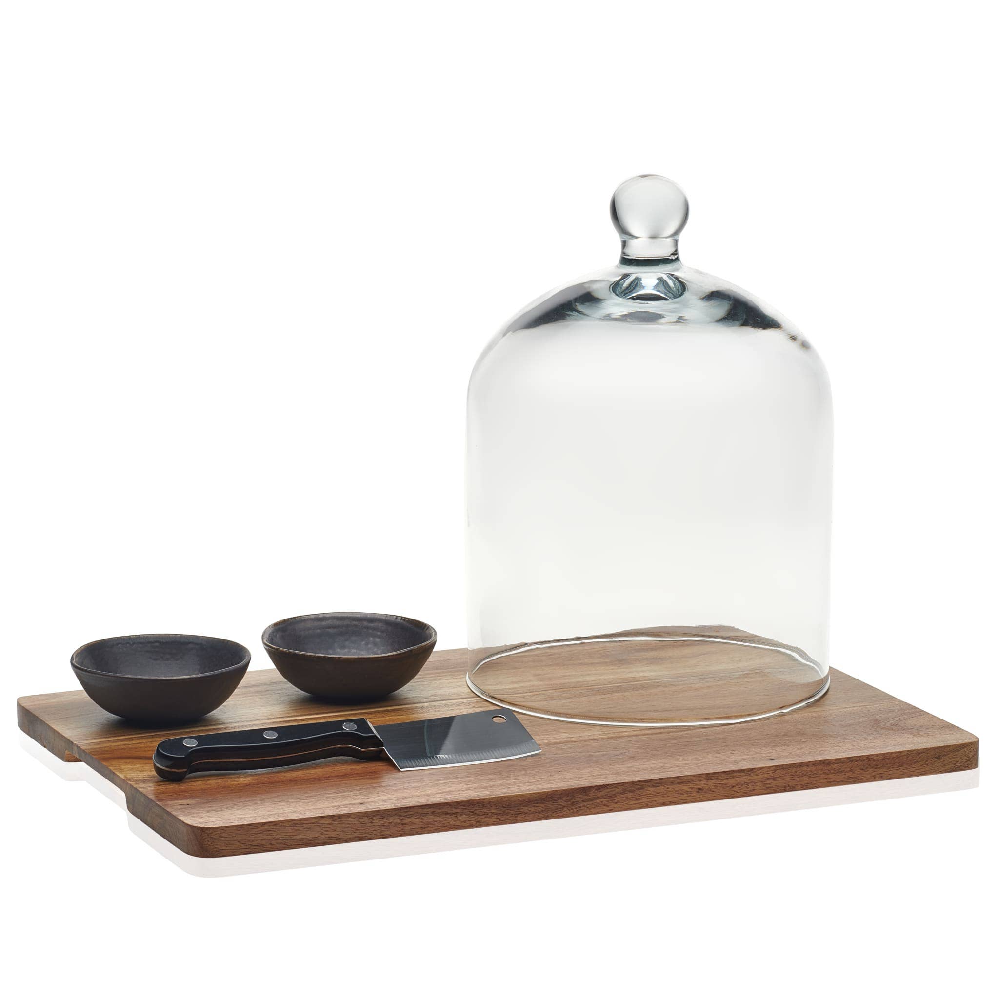 Libbey - Wholesale Appetizer Serveware - Libbey Acaciawood 4 Piece Cheese Board Serving Set with Glass Dome4
