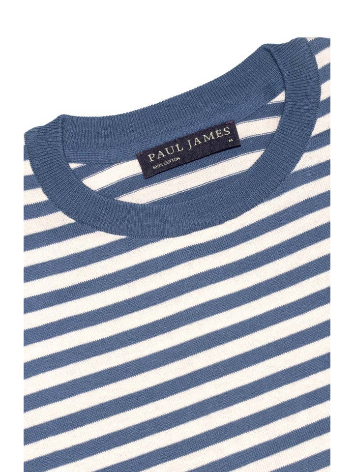 Paul James Knitwear – wholesale T-shirt – men's – Mens Ultra Fine Cotton Knitted Breton T-Shirt7