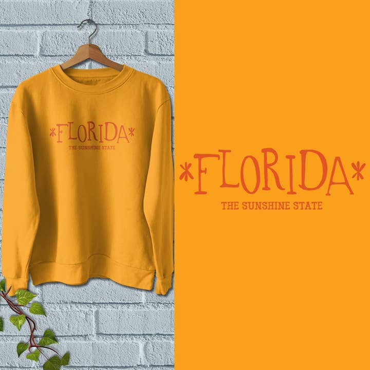 Florida Sunshine State Funky Lettertype Volwassenen Sweatshirt S-2X voor wholesale door RetroPlanet