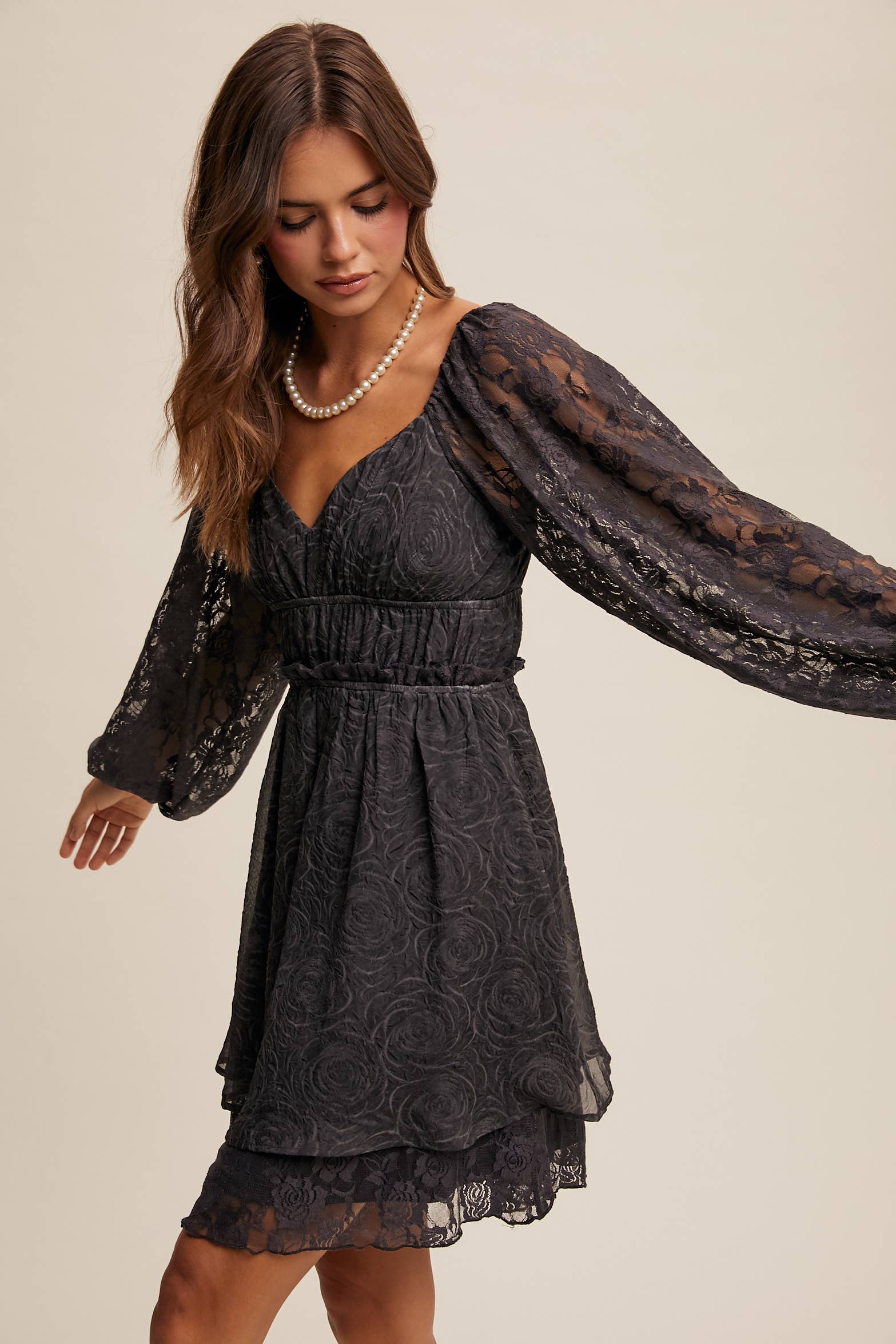 Listicle – wholesale Dress – Women's – Floral Lace Dress with Layered Detail LD14554