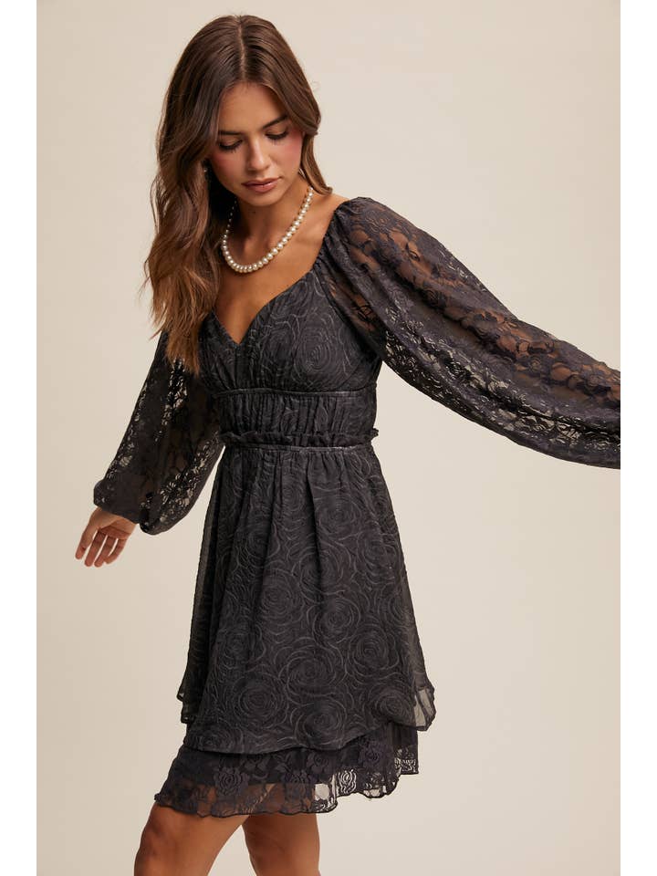 Listicle - Wholesale Dress - Women's - Floral Lace Dress with Layered Detail LD14554