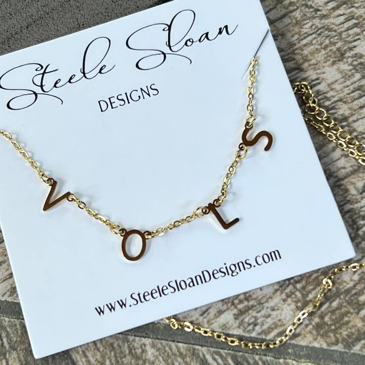 Steele Sloan Designs - Wholesale Pendant/Charm Necklace - VOLS Charm Necklace Gold VOLS Dangle Layer Necklace