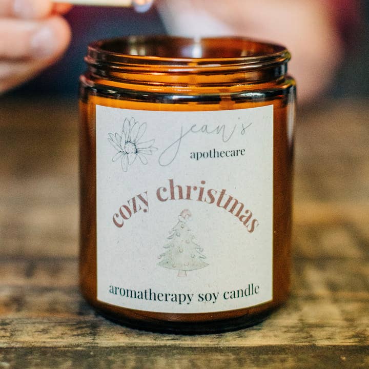 Jean's Apothecare - Wholesale Jar/Filled Candle - Cozy Christmas Aromatherapy Candle | Clean Eco-friendly0