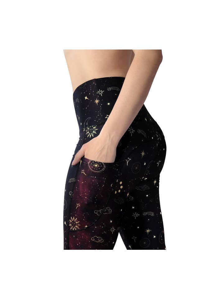 Comfy Yoga - Wholesale Athletic/Lounge Leggings - Women's - "Stardust" Celestial Galaxy Print Yoga Pants w Pockets