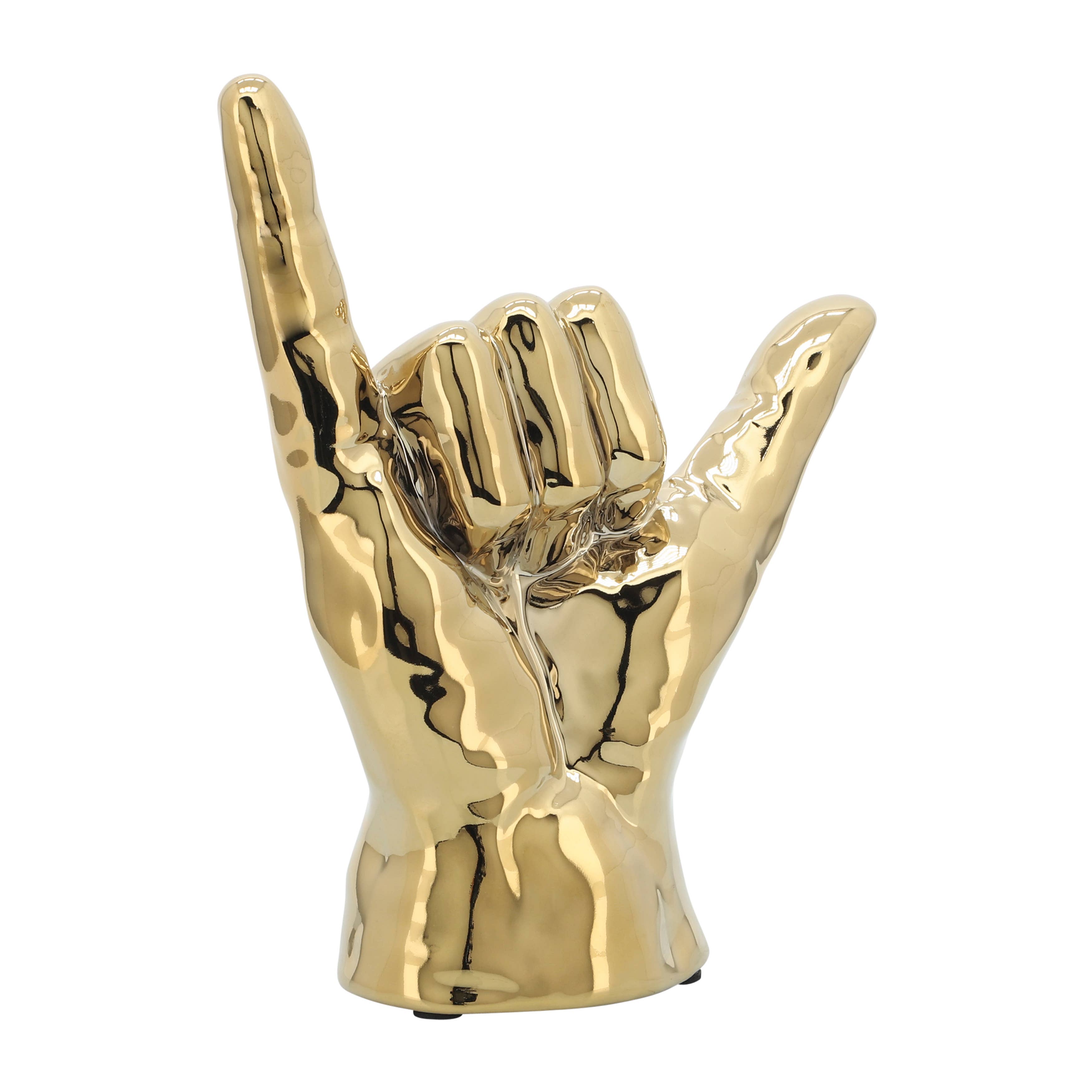 Sagebrook Home - Wholesale Decorative Tabletop Object - Decorative Sculpture - Gold Ceramic Hang Loose Hand, 7 in.6