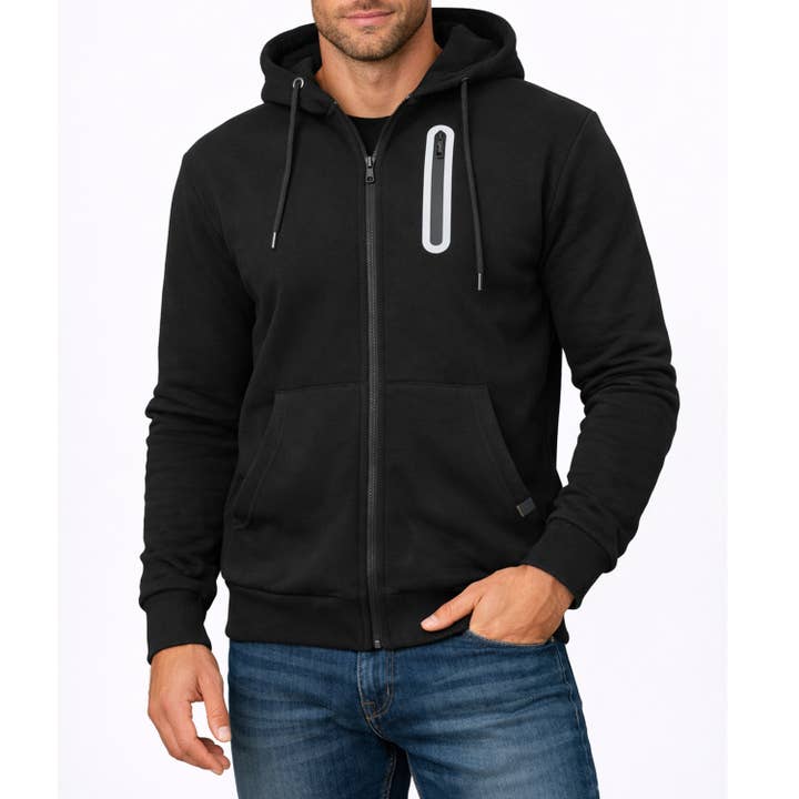 Sweat à capuche zippé intégral doublé polaire pour homme avec poche zippée réfléchissante pour la vente par Galaxy By Harvic