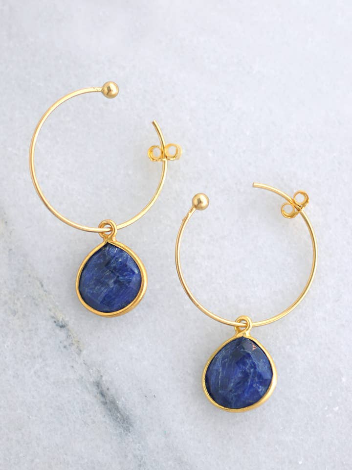 925 Silver Hoop Earrings (25mm) w/ Pear-shaped Stone for wholesale by FELIX Z DESIGNS