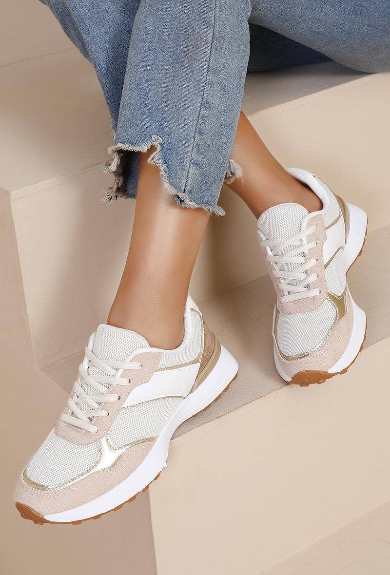 No Doubt Shoes – Sapatilha Lifestyle - Mulher por atacado – TÉNIS DE CAMURÇA FALSA COM DETALHES DOURADOS E BICO REDONDO1