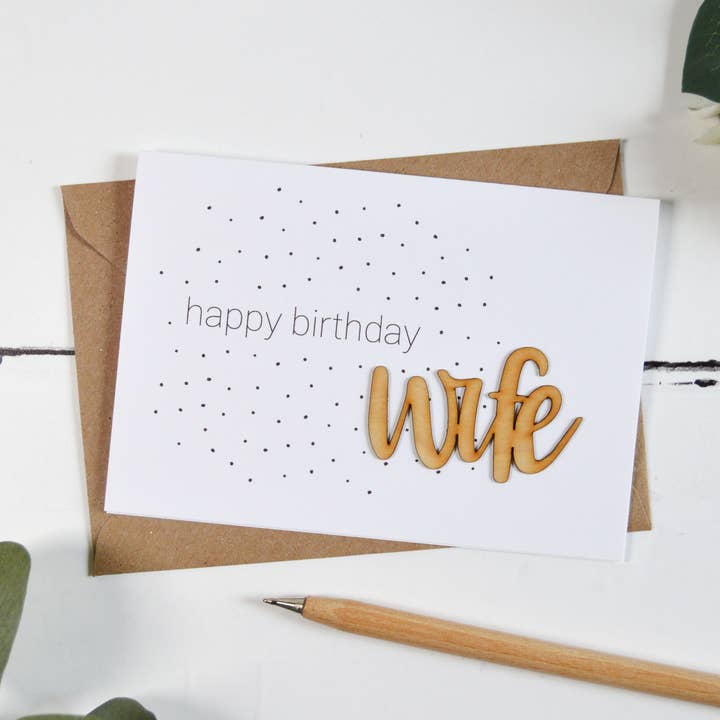 Happy Birthday Wife Wooden Words Card for wholesale by Altered Chic