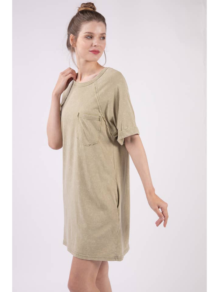 VERY J - Wholesale Dress - Women's - ND31162X-PLUS SIZE Round Neck Oversized Washed Knit Dress