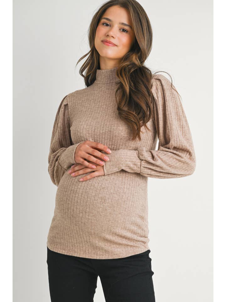 Hello Miz - Wholesale Top - Maternity - Ribbed Mock Neck Puff Sleeve Maternity Top7