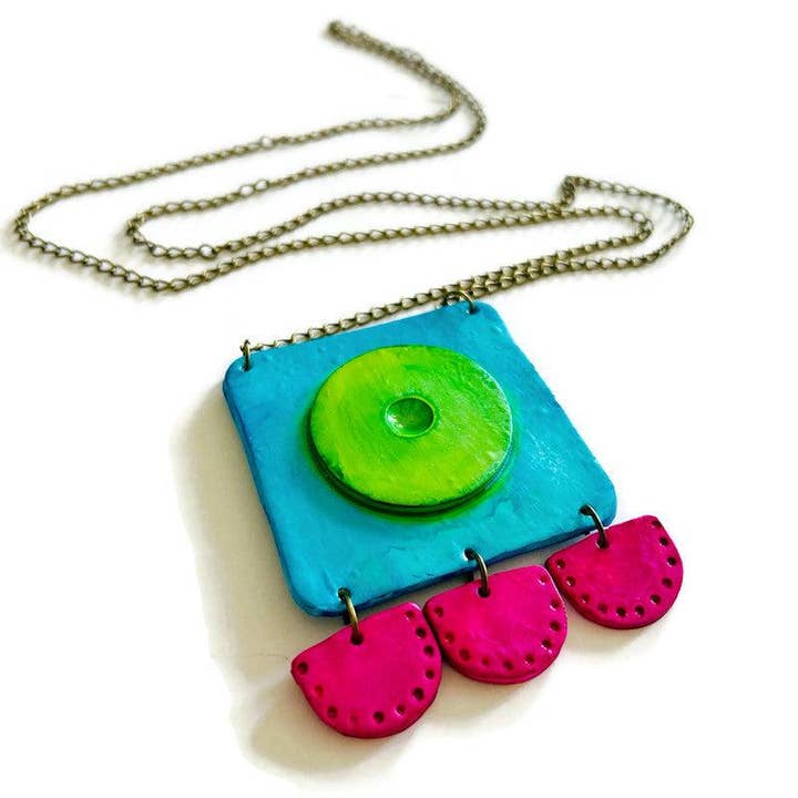 Large Neon Geometric Pendant Handmade for wholesale by Sassy Sacha Jewelry