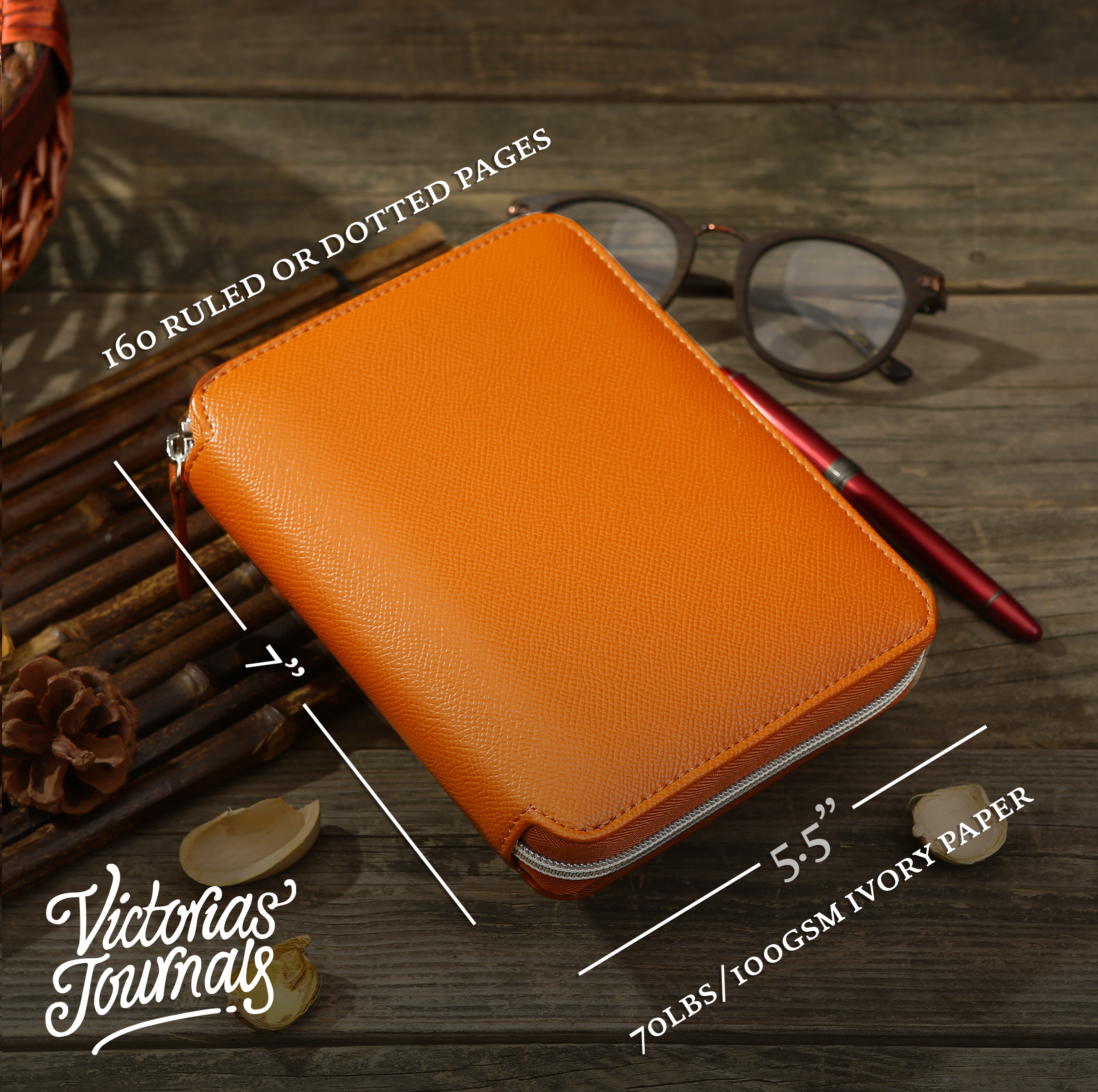 Victoria's Journals - Wholesale Journal/Diary - Zippered Vegan Leather Portfolio Notebook / Diary (Tan)1