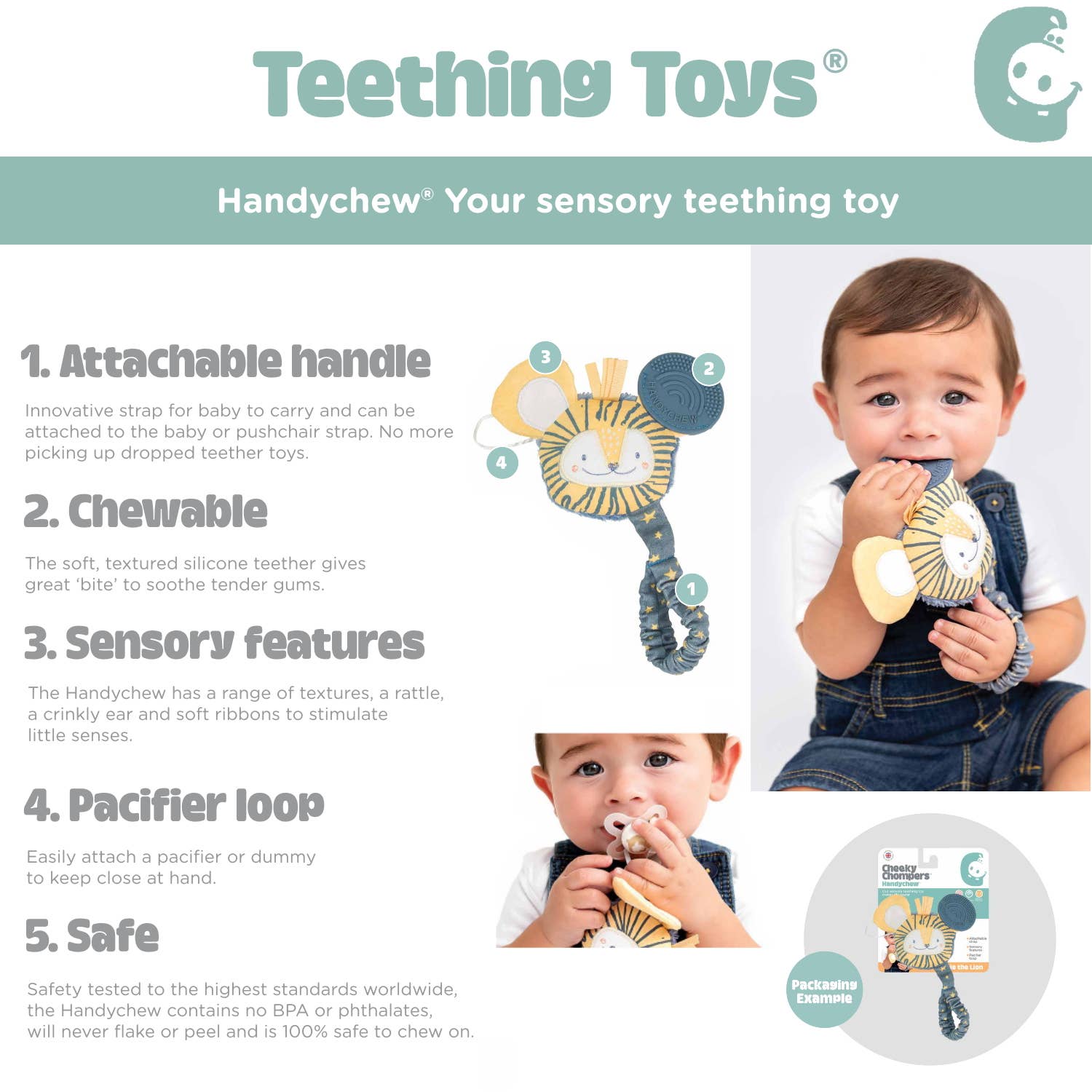 Cheeky Chompers UK - Vente Anneau de dentition sans clip – bébé - Jouet de dentition sensorielle - Darcy l'éléphant6
