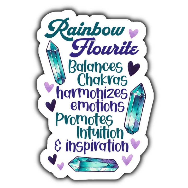 Rainbow, Flourite, Balance, Chakras...sticker (white) for wholesale by Stick to it creations