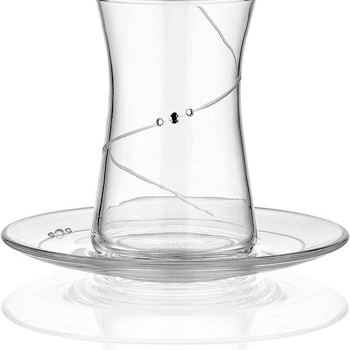 benjashop - Wholesale Tea Set - Elegance Turkish Tea Set, Tea Glass and Plate Set (Set of 6)