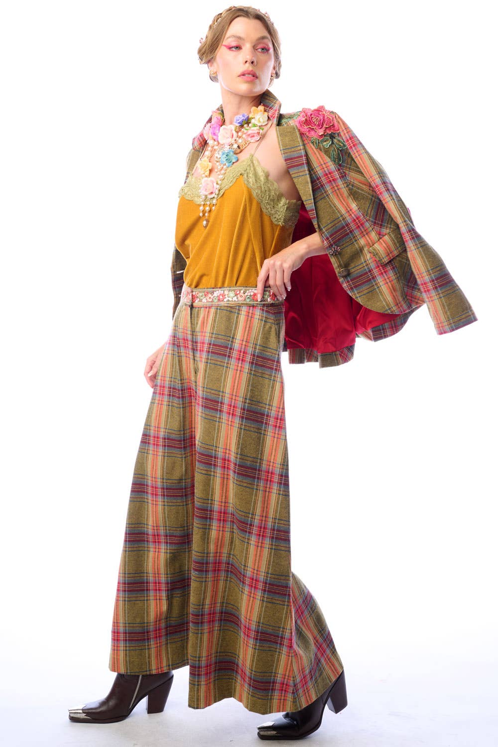 Olive Plaids Combo Season Statement Pants for wholesale on Faire7