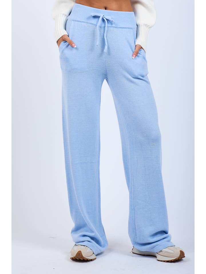 Sky to Moon - Wholesale Lounge Sweatpants/Joggers - Women's - -CASUAL FRONT TIE KNIT SWEATER LONG STRAIGHT PANTS
