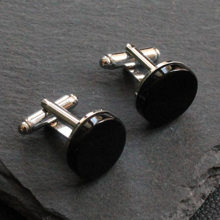 Black Onyx Natural Stone Cufflinks, Black Unique Design Men, for wholesale by COOLMENCLUB