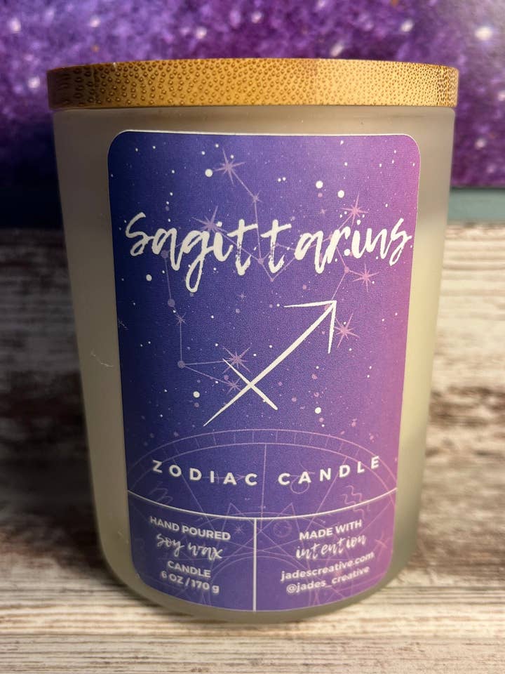Vela de cera de soja Zodiac Astrology con cristales y hierbas para venta al por mayor de Jade's Creative