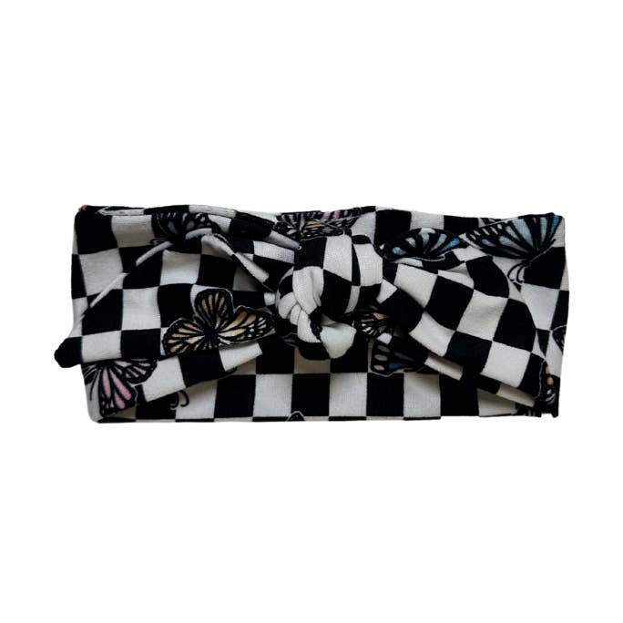 Bandeau bébé à nouer - Papillon à carreaux pour la vente par Junque Food Headband Hair Accessories