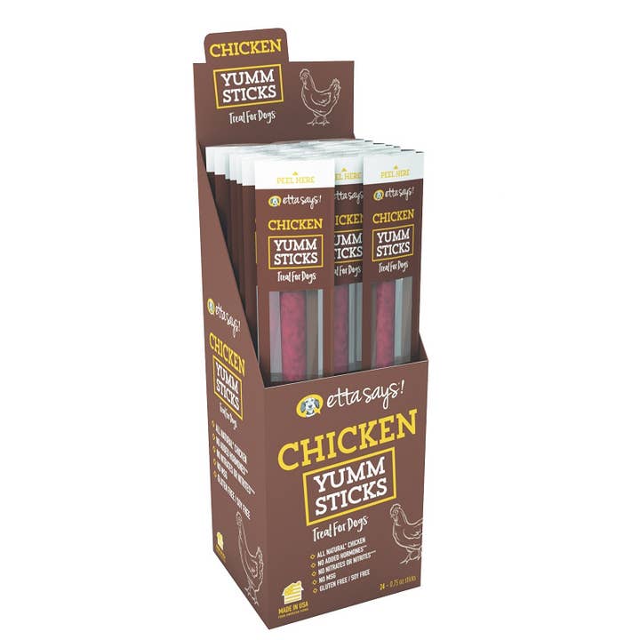 Pet Palette Distribution - Wholesale Pet Treats - Dog - Etta Says! Chicken Yumm Sticks Dog Chew Display Box 24ct